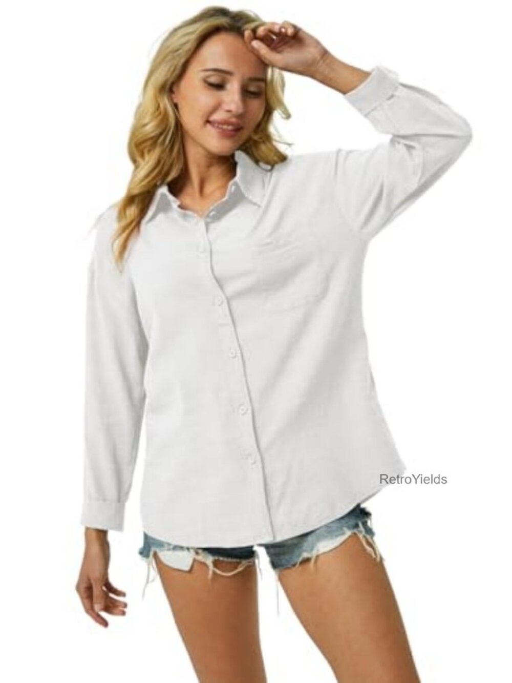 Button Down Shirts Cotton Linen Long Sleeve Dress Shirts Casual Summer Tops - Picture 3 of 7